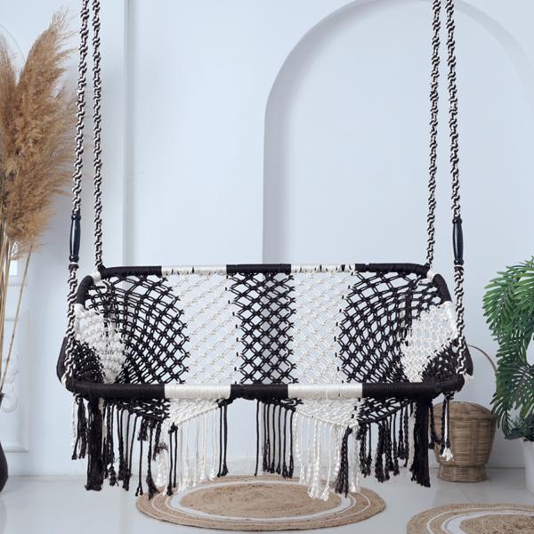 Buy Premium 2-Seater Hammock Swing Chair (Jhula) | Sturdy Cotton Indoor/Outdoor Rectangle Swing for Adults & Kids | Coffee & White Colour | Relaxing & Durable Balcony Swing