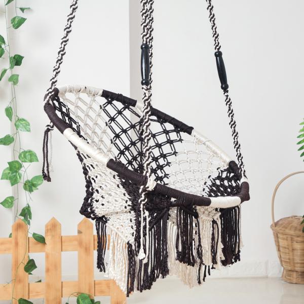 Buy Round Hammock Swing Chair – Stylish Cotton Jula for Adults & Kids | Indoor/Outdoor Balcony Swing - Coffee & White