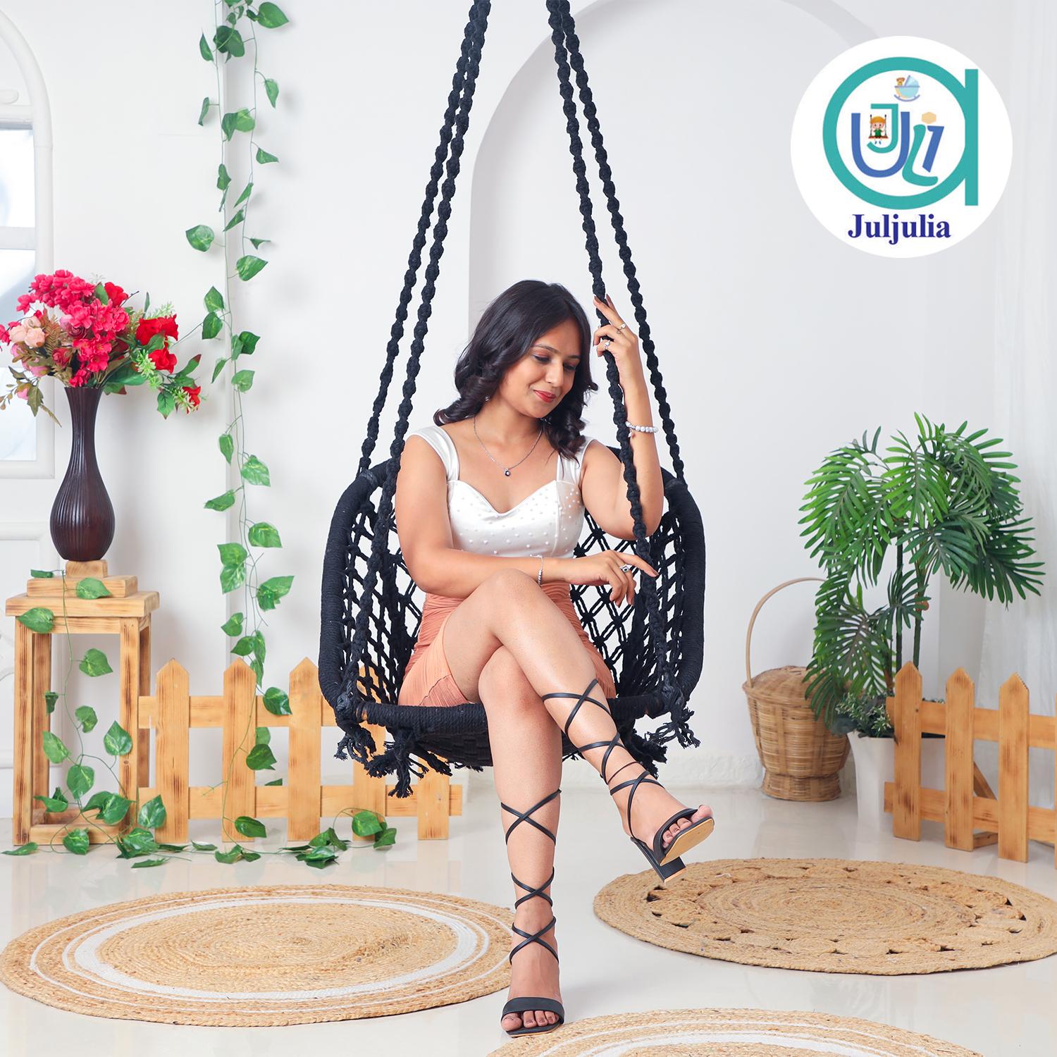 Buy C-Shape Hammock Swing Chair for Adults & Kids | Indoor & Outdoor Jhula – Black (80 kg Capacity)