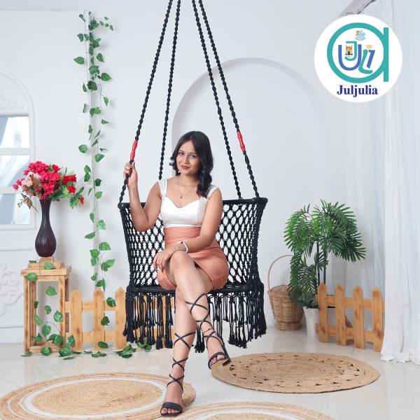 Buy C-Shape Garden Hammock Swing – Sturdy Cotton Rectangle Swing for Adults | Indoor/Outdoor Jula for Garden - Black