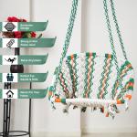 Buy C-Shape Hammock Swing Chair (Jula) for Adults & Kids – Sturdy Cotton Indoor/Outdoor Hanging Swing Chair for Balcony, Garden, or Patio - Available in Green & White, Orange