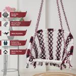 Buy C-Shape Hammock Swing Hanging Chair – Sturdy Cotton Jhula for Adults & Kids – Indoor/Outdoor Use – Maroon & White, Black