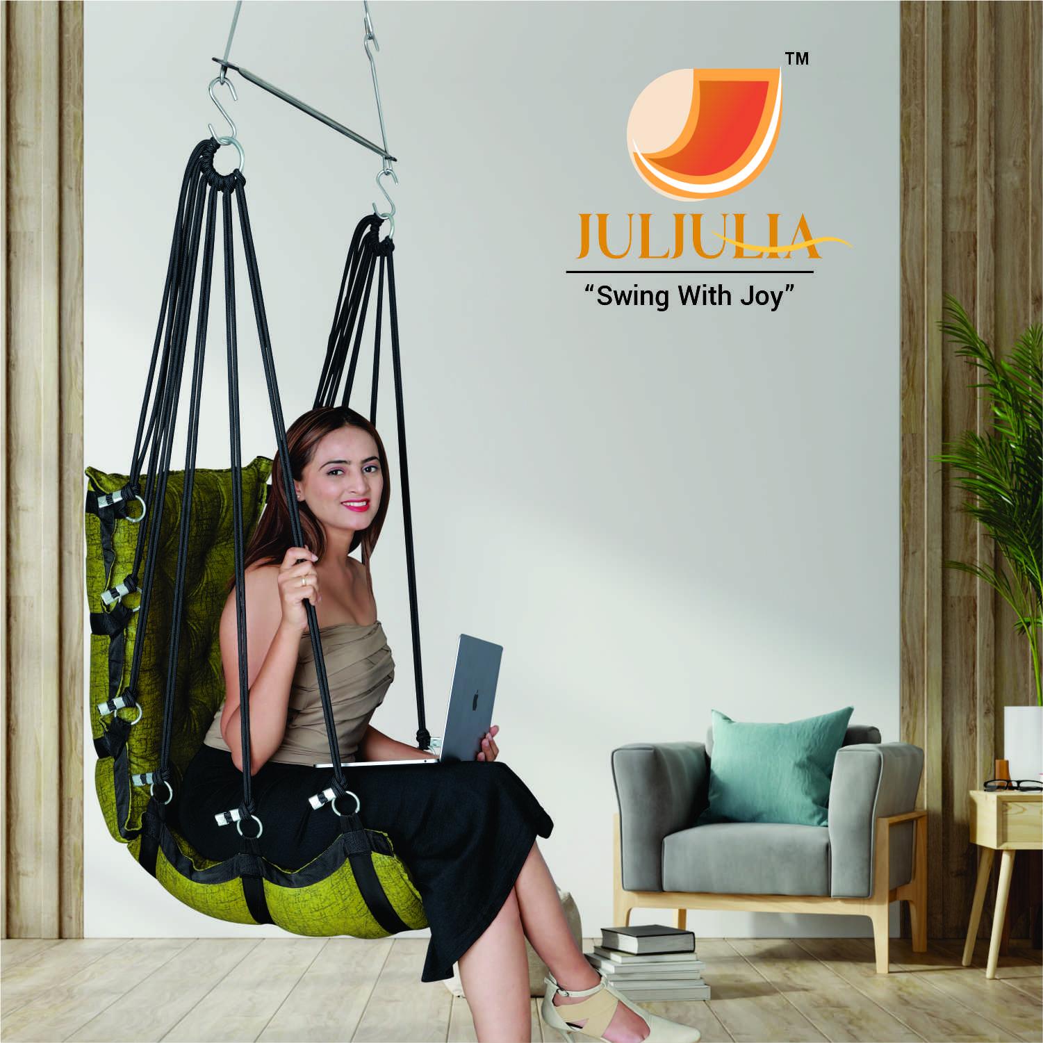 Green Cotton Hammock Swing | Relaxing Jhula for Garden, Patio & Home