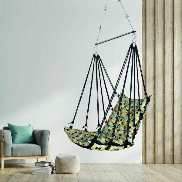 Geometric Pattern Jhula | Stylish Hanging Swing for Home, Balcony & Kids’ Room