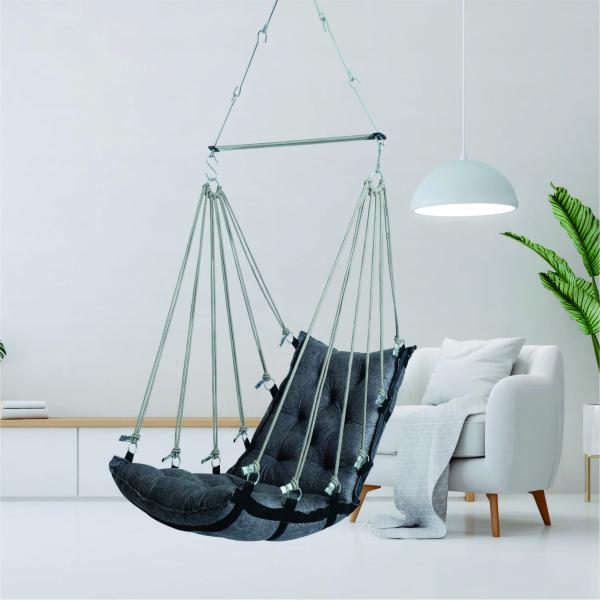 Dark Grey Hanging Jhula – Heavy Duty Swing Chair for Home, Balcony & Outdoor (200 Kg Capacity)