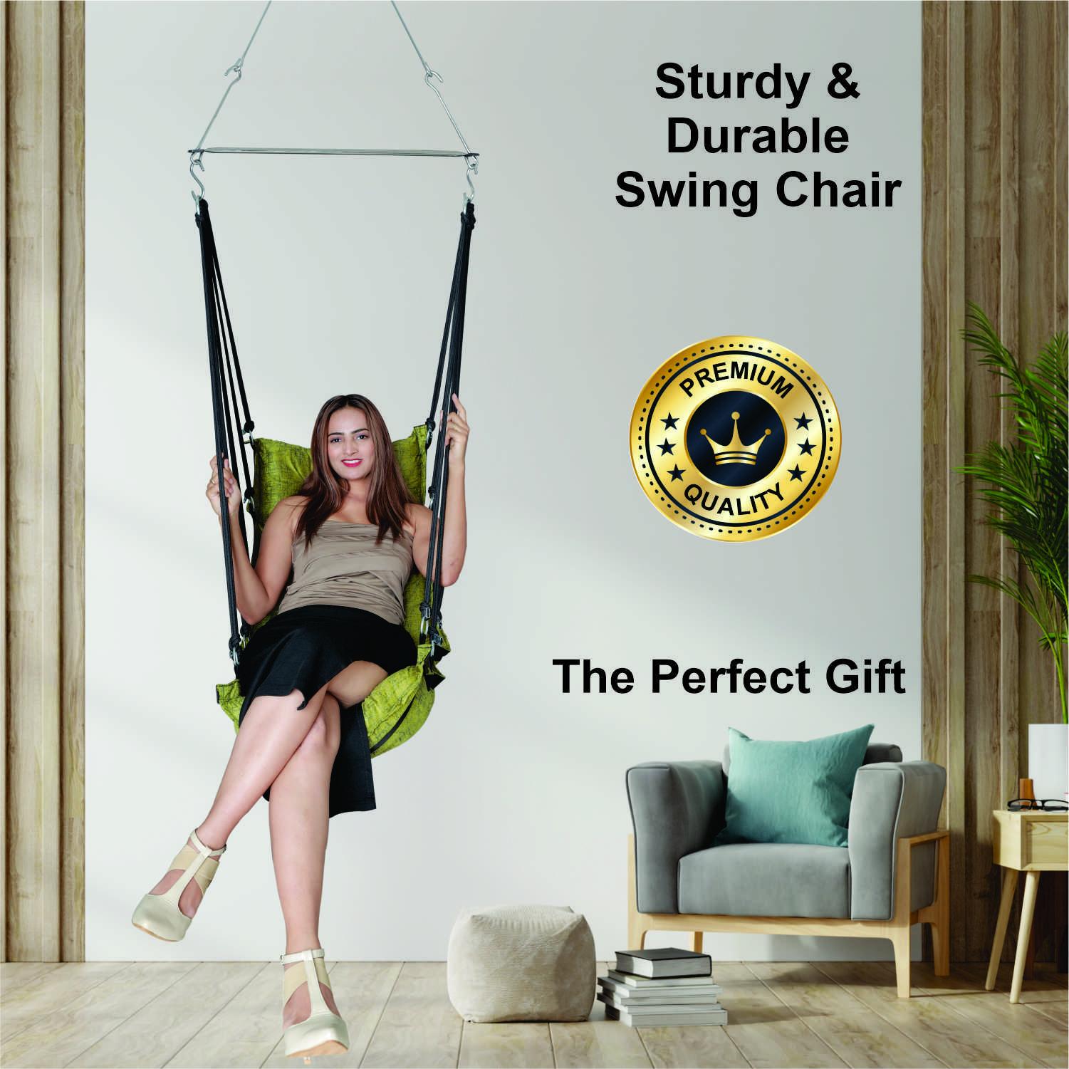 Green Cotton Hammock Swing | Relaxing Jhula for Garden, Patio & Home