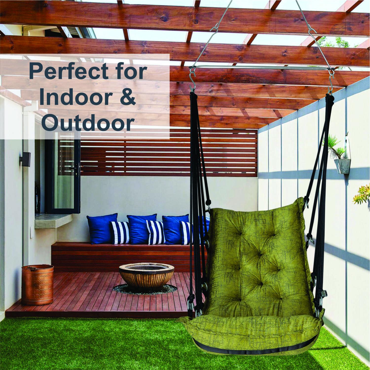 Green Cotton Hammock Swing | Relaxing Jhula for Garden, Patio & Home