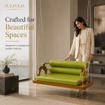 Luxury Indoor Wooden Hanging Swing Sofa with Green Upholstery