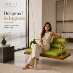 Luxury Indoor Wooden Hanging Swing Sofa with Green Upholstery