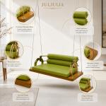Luxury Indoor Wooden Hanging Swing Sofa with Green Upholstery